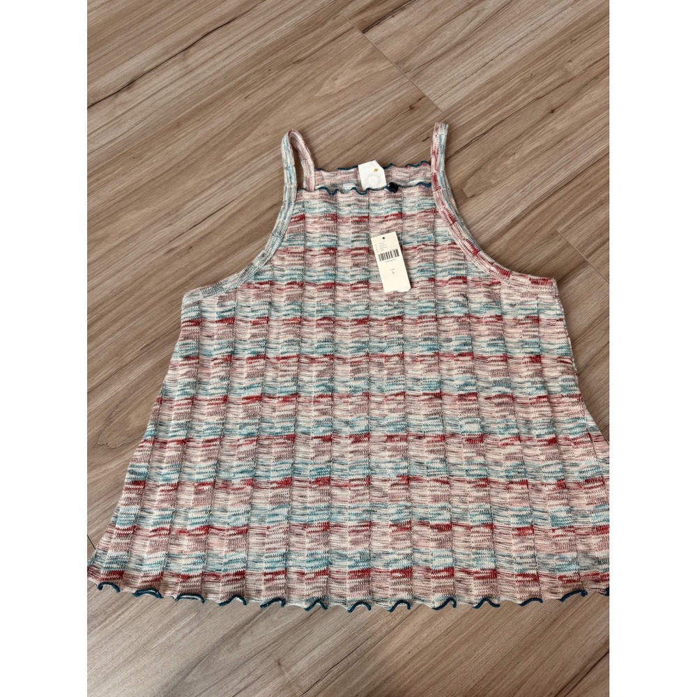 Akemi + Kin Anthropologie Space Dye Knit Tank Top Multi Color Lettuce Edge S